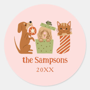 Sticker Rond Animaux de Noël rose