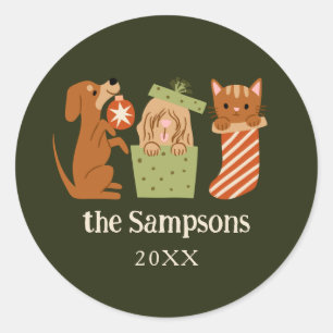 Sticker Rond Animaux de Noël verts