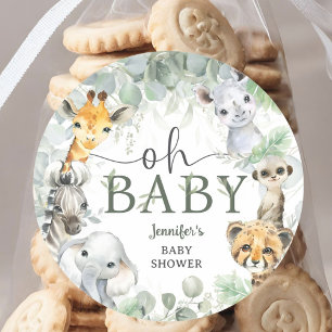 Sticker Rond Animaux de Safari Jungle Baby Shower Oh Bébé