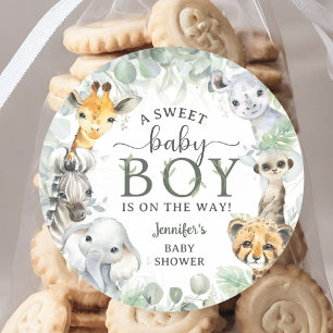Sticker Rond Animaux de Safari Jungle Garçon Baby Shower Tropic