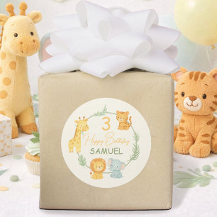 Sticker Rond Animaux de Safari Mignons Anniversaire Enfants Jun