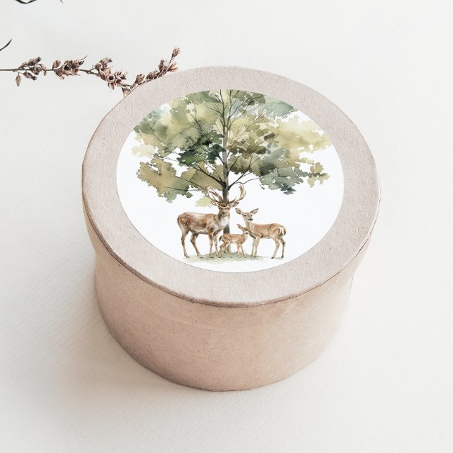 Sticker Rond Animaux des bois | Baby shower familial de cerfs F (Créateur téléchargé)