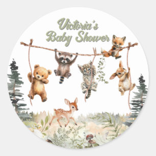 Sticker Rond Animaux des bois Clothesline Baby shower forestier