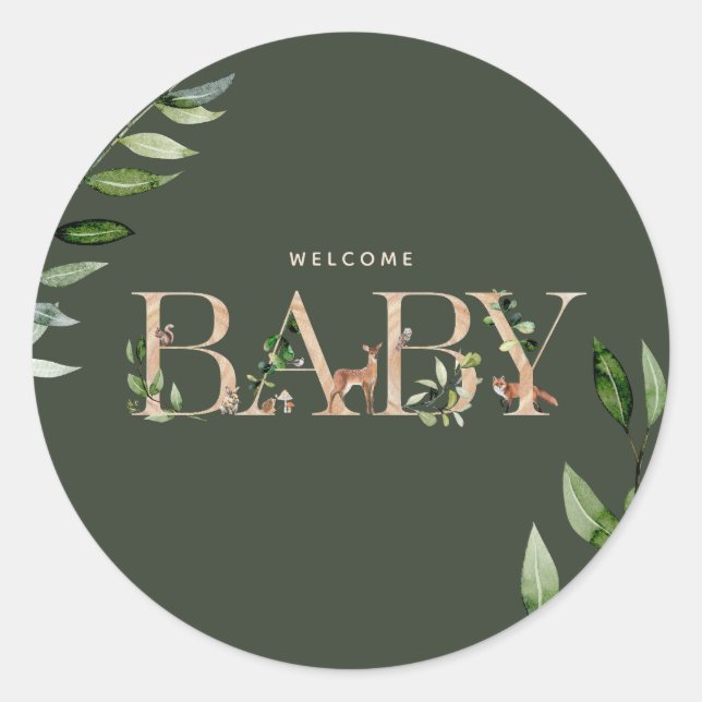 Sticker Rond Animaux des bois Letter le Baby shower (Devant)
