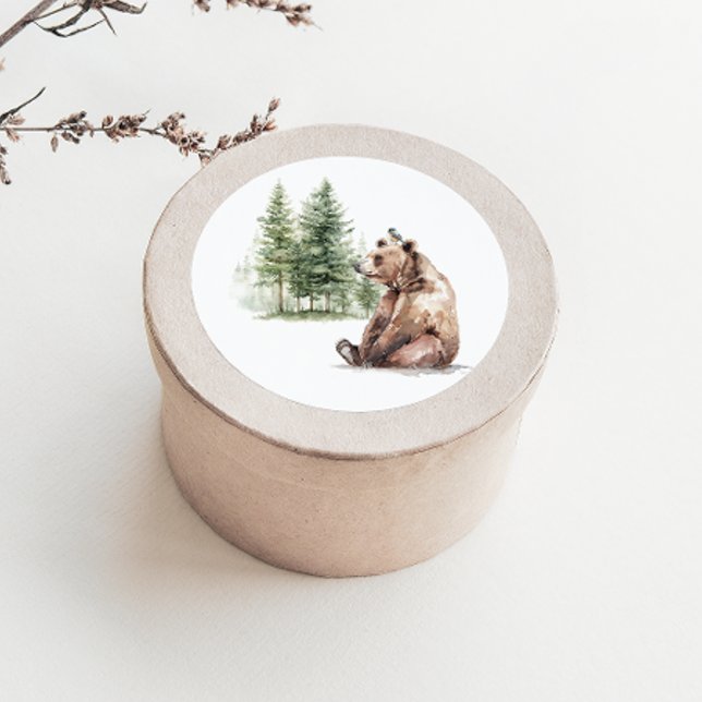 Sticker Rond Animaux des bois | Ours Et Baby shower D'Oiseaux F (Créateur téléchargé)