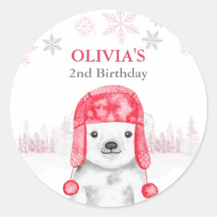 Sticker Rond Animaux d'hiver Anniversaire Fille Ours