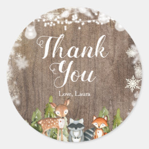 Sticker Rond Animaux d'hiver Snowflakes Baby shower Merci