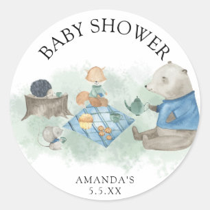 Sticker Rond Animaux forestiers des bois - baby shower
