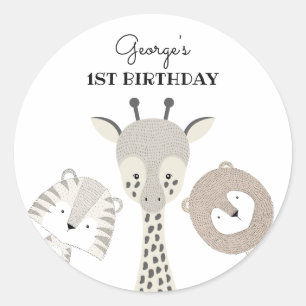 Sticker Rond Animaux Jungle Moderne Safari Anniversaire Fête Fa