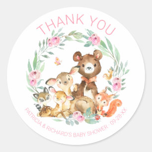 Sticker Rond Animaux Mignons de la Forêt Baby Shower