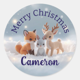 Sticker Rond Animaux mignons de la forêt hivernale en peluche N