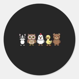 Sticker Rond Animaux mignons de la forêt Rangée Chat Hibou Poul