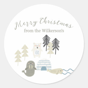 Sticker Rond Animaux mignons de l'Arctique en hiver
