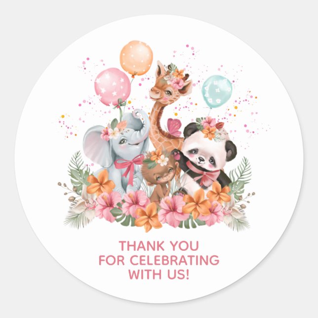 Sticker Rond Animaux Safari pour filles (Devant)