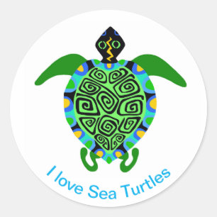Sticker Rond Animaux sauvages - J'aime la TORTLE de Mer -Nature