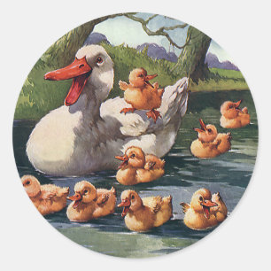 Sticker Rond Animaux Sauvages Oiseaux Vintage, Famille de Canet
