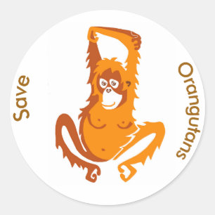 Sticker Rond Animaux sauvages Sauvez les ORANGUTANS -Animaux en
