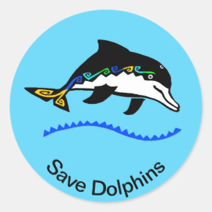 Sticker Rond Animaux sauvages - Save DOLPHINS - Marine - Ocean 