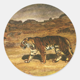 Sticker Rond Animaux sauvages vintages, Plaines itinérantes de 