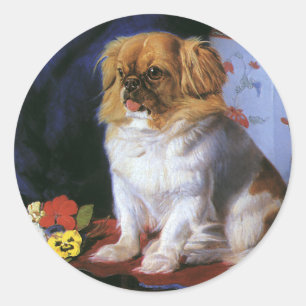 Sticker Rond Animaux Vintage, Chien Jouet Pékin