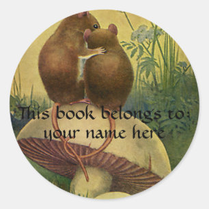 Sticker Rond Animaux vintages, Love Roamnce Field Mice Plaque d