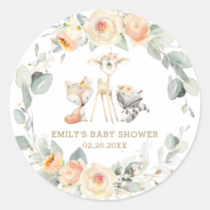 Sticker Rond Animaux Whimsical Woodland Fleur Jaune Faveur