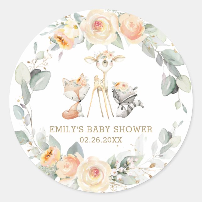 Sticker Rond Animaux Whimsical Woodland Fleur Jaune Faveur (Devant)