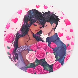 Sticker Rond Anime Bi-raciale mignonne Saint Valentin