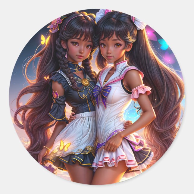 Sticker Rond Anime Black Girl Friends (Devant)