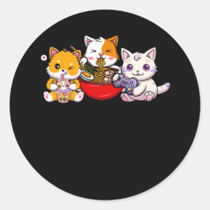 Sticker Rond Anime Boba Tea Buble Tea Jeu Gamer Ramen Cat J