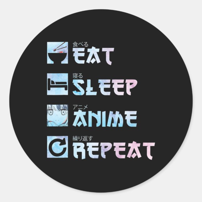 Sticker Rond Anime de sommeil de manger Répétition - Anime M de (Devant)
