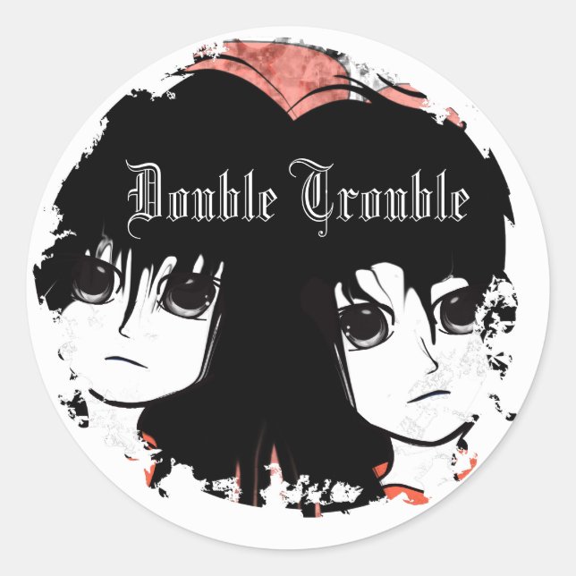 Sticker Rond Anime Double Trouble Mignonne Twin Girls Anime (Devant)