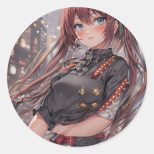 Sticker Rond Anime Girl AI Générique