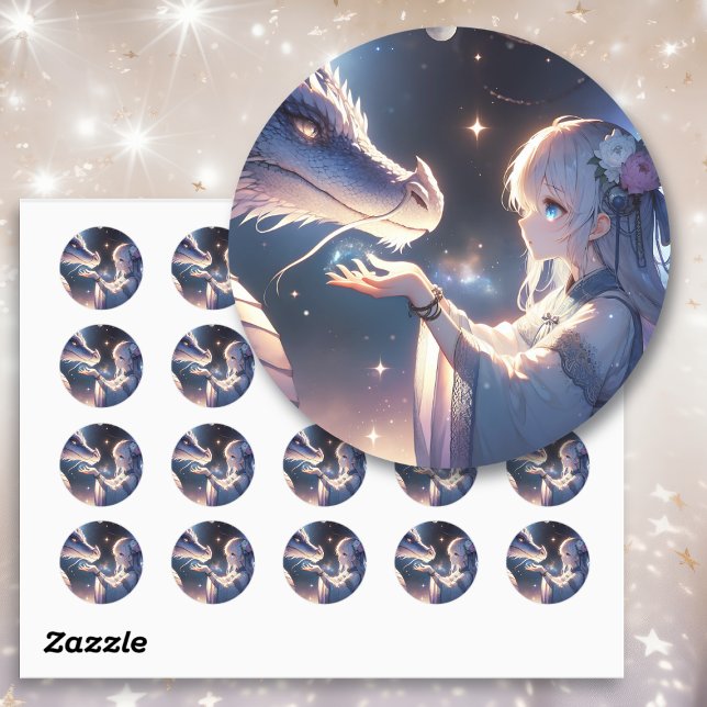 Sticker Rond Anime Girl et son dragon Mystique (Créateur téléchargé)