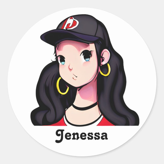 Sticker Rond Anime Girl Personnalisée (Devant)