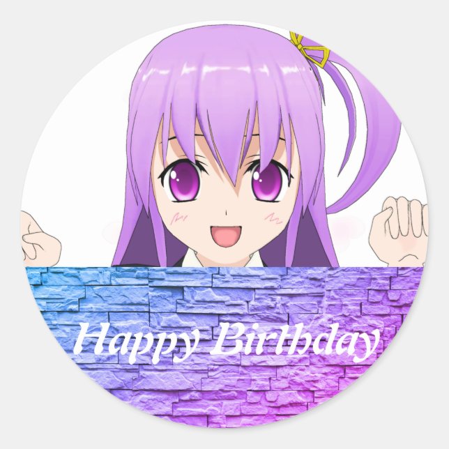 Sticker Rond Anime Joyeux anniversaire adorable japonaise (Devant)
