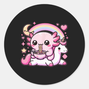 Sticker Rond Anime Kawaii Axolotl Manger Ramen Noodles Enfants 