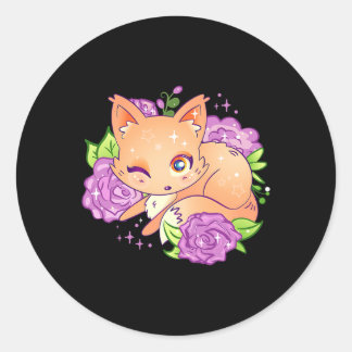 Sticker Rond Anime Otaku Fox Enfants Fleurs de bébé Kawaii 190