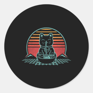 Sticker Rond Anime Ramen Chat Retro Japonais Nouilles esthétiqu