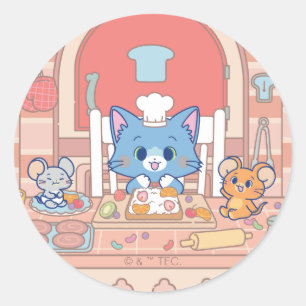 Sticker Rond Anime Tom, Jerry et boulangerie Tuffy