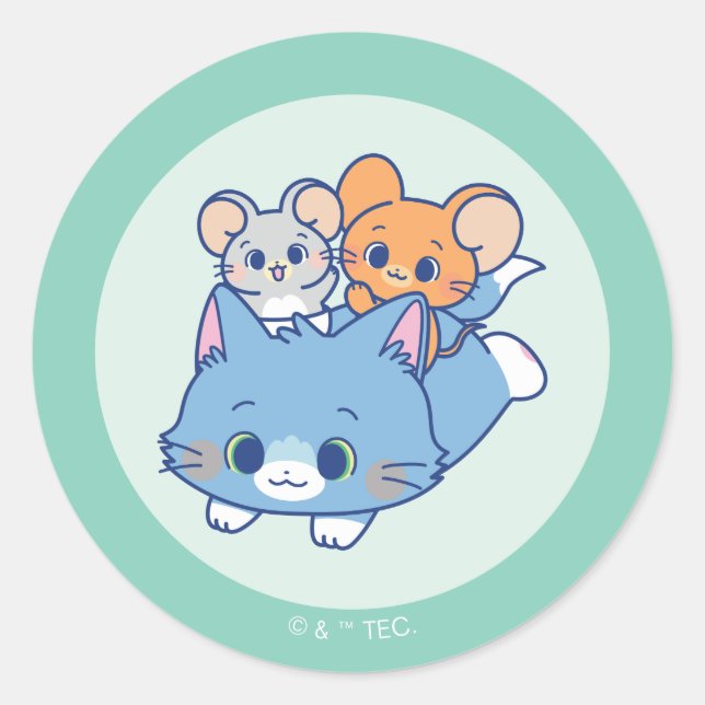 Sticker Rond Anime Tom, Jerry et Tuffy (Devant)