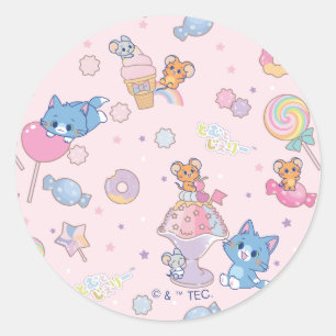 Sticker Rond Anime Tom, Jerry et Tuffy Candyland Motif