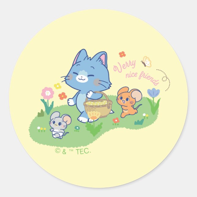 Sticker Rond Anime Tom, Jerry et Tuffy Picnic (Devant)