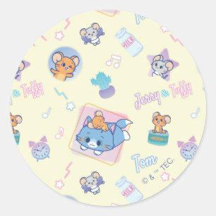 Sticker Rond Anime Tom, Jerry et Tuffy Playtime Motif