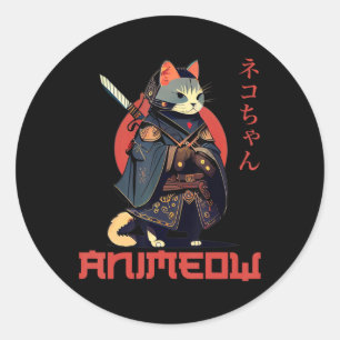 Sticker Rond ANIMEOW Fun Cute Samurai Kawaii Chat Ninja Costume