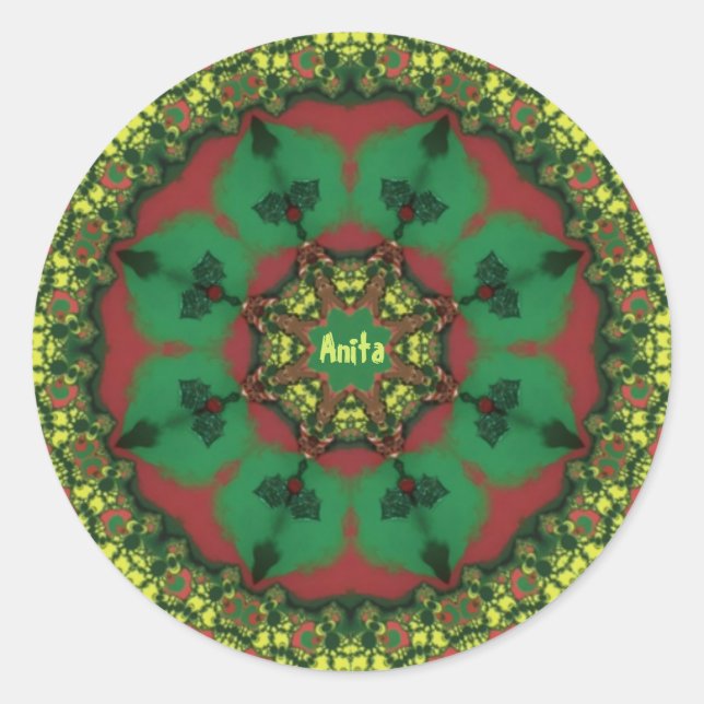 Sticker Rond ANITA ~ WOW! Jaune rouge de Noël vert ~ (Devant)