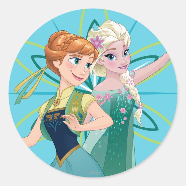 Sticker Rond Anna et Elsa | Célébrer la Sisterhood (Devant)