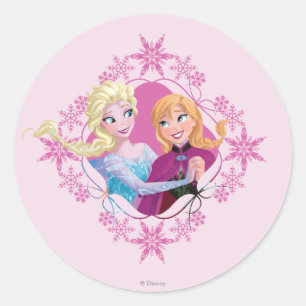 Sticker Rond Anna et Elsa  Famille pour toujours