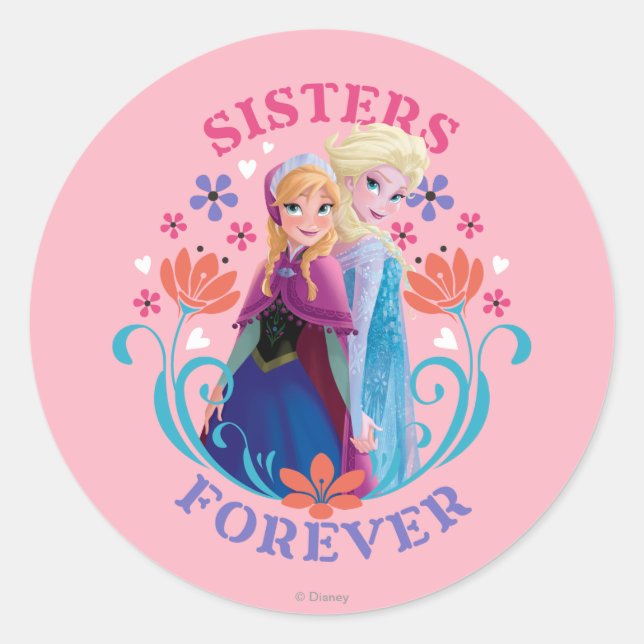 Sticker Rond Anna et Elsa | Soeurs aux fleurs (Devant)