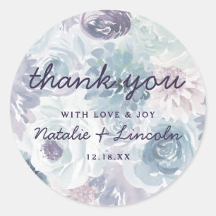 Sticker Rond Annabelle Vintage Bleu Floral Mariage Merci
